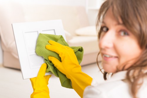Professional steam carpet cleaning in a busy room